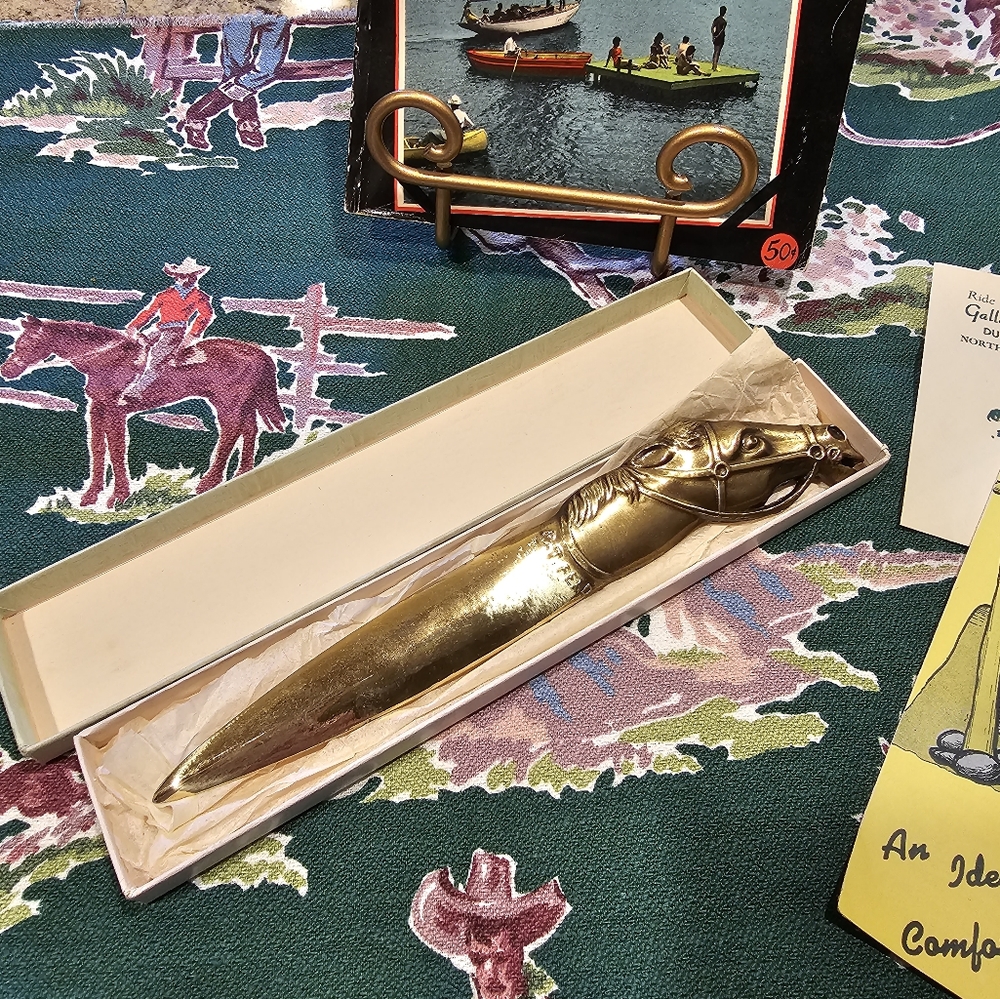 Fabulous Vintage 1940s Solid Brass Horse Head Dude Ranch Letter Opener-Souvenir